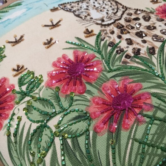 $100 NWT! Exquisite Tote w/Sparkly Flowers & Leopard - Picture 2 of 12